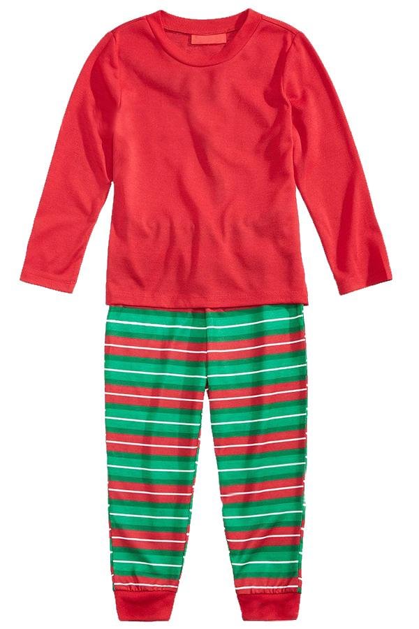 Kids Long Sleeve Striped Christmas Family Pajama Set Watermelon Red-elleschic