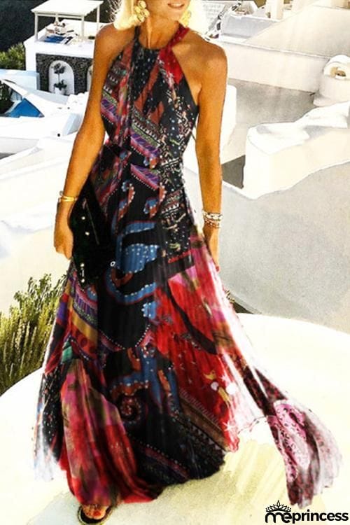 Dot Halter Neck Maxi Dress