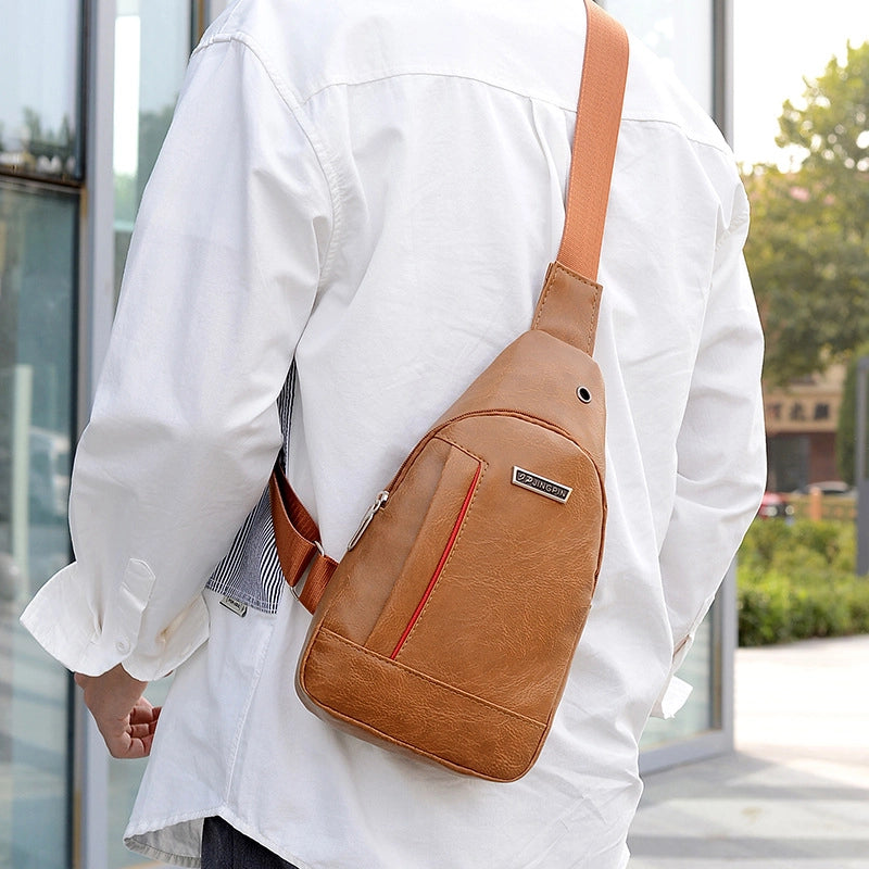 New Casual Men’s Shoulder Bag Outdoor Sports Chest Bag Men’s Pu Business Travel Messenger Bag