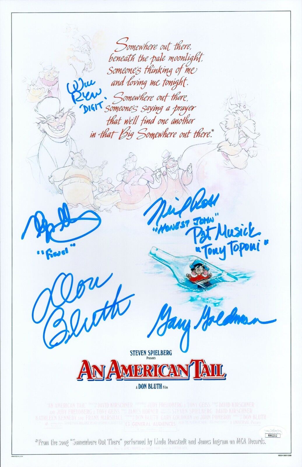 Don Bluth Phillip Glasser +4 Signed 11x17 An American Tail Authentic JSA COA