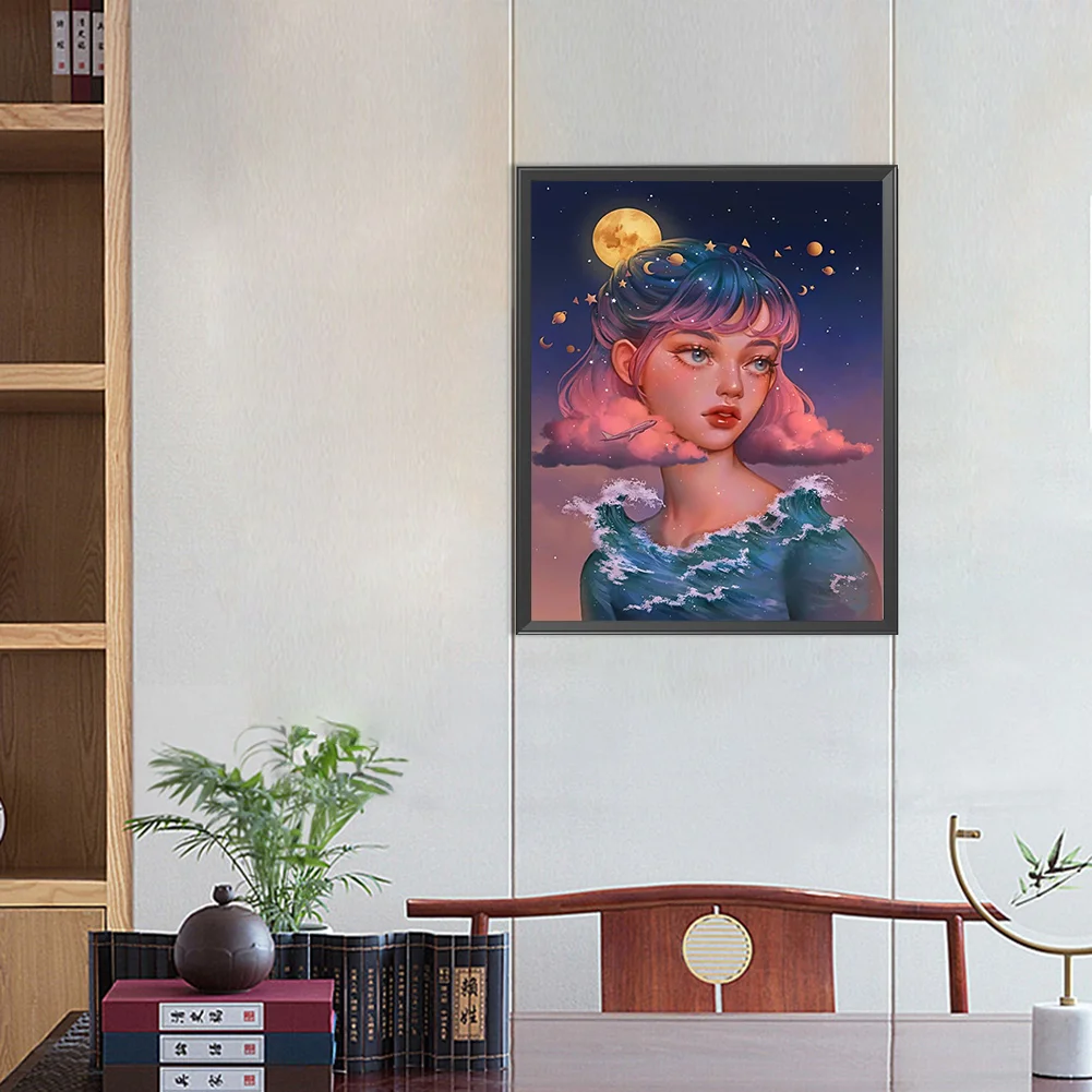 Partial AB Diamond Painting - Full Round Drill - Moon Girl(Canvas|45*55cm)
