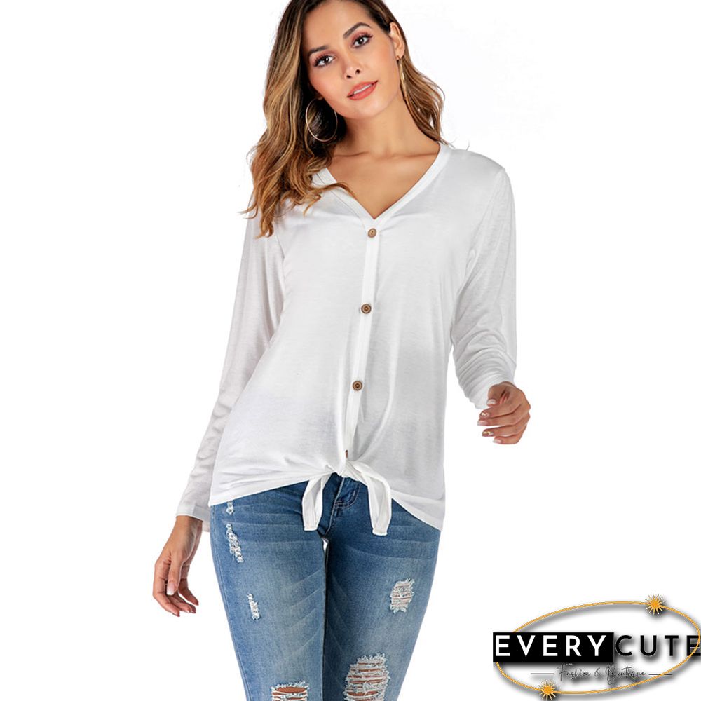 White V Neck Button Down Cardigan