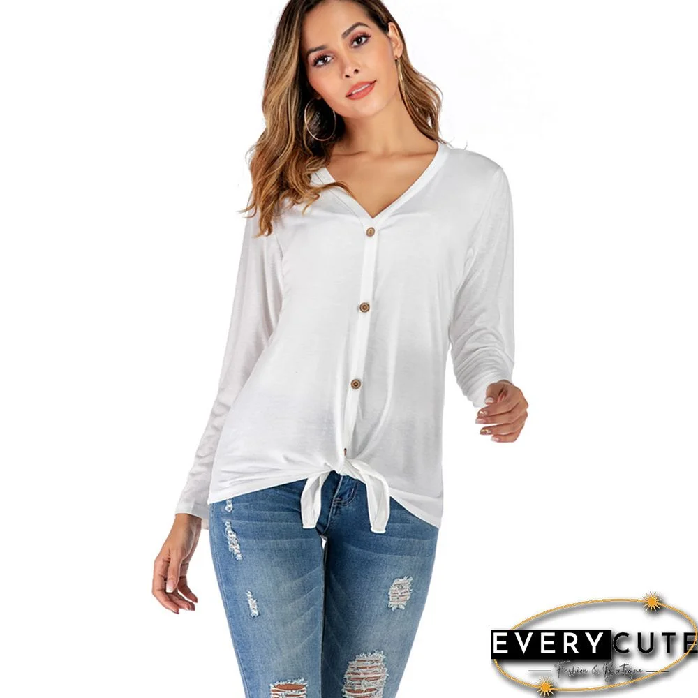 White V Neck Button Down Cardigan