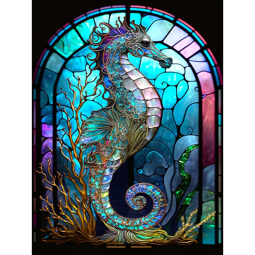 Diamond Painting - Full Round Drill - Stained Glass Hippocampus(30*40cm)