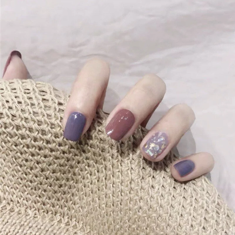 24pcs French False Nails Gradient Hit Color Fake Nail Press On Nail Manicure Nail Art Decoration Fullcover Tips With Glue-Nail Inspo