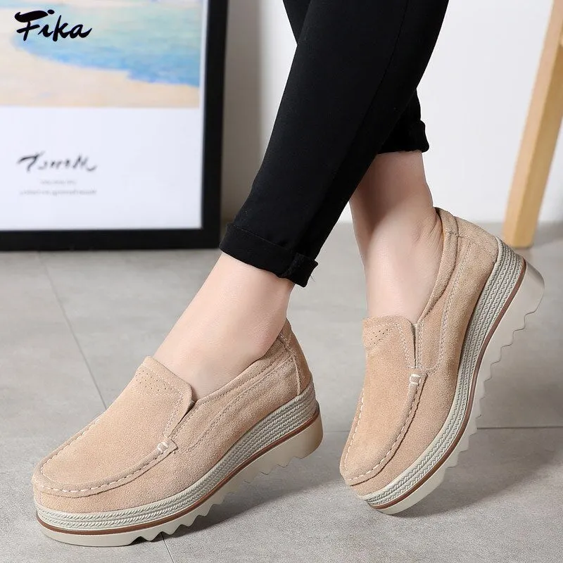 Women Spring Flats Shoes Platform Slip On Flats Heels Sneakers 2021 Womens Suede Leather Ladies Loafers Moccasins Casual Shoes