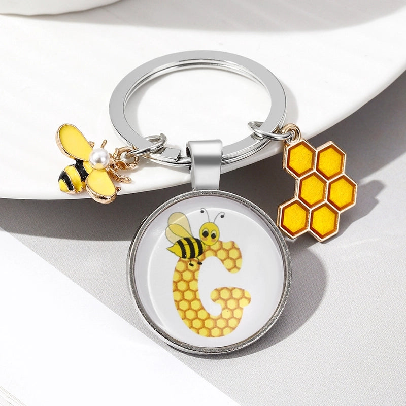 Pastoral Letter Bee Glass Metal Unisex Keychain