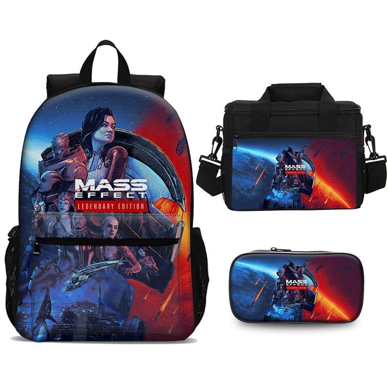 Mass Effect Legendary Edition Backpack Set School Backpack Pencil Case Lunch Bag 3 in 1 for Kids Teens