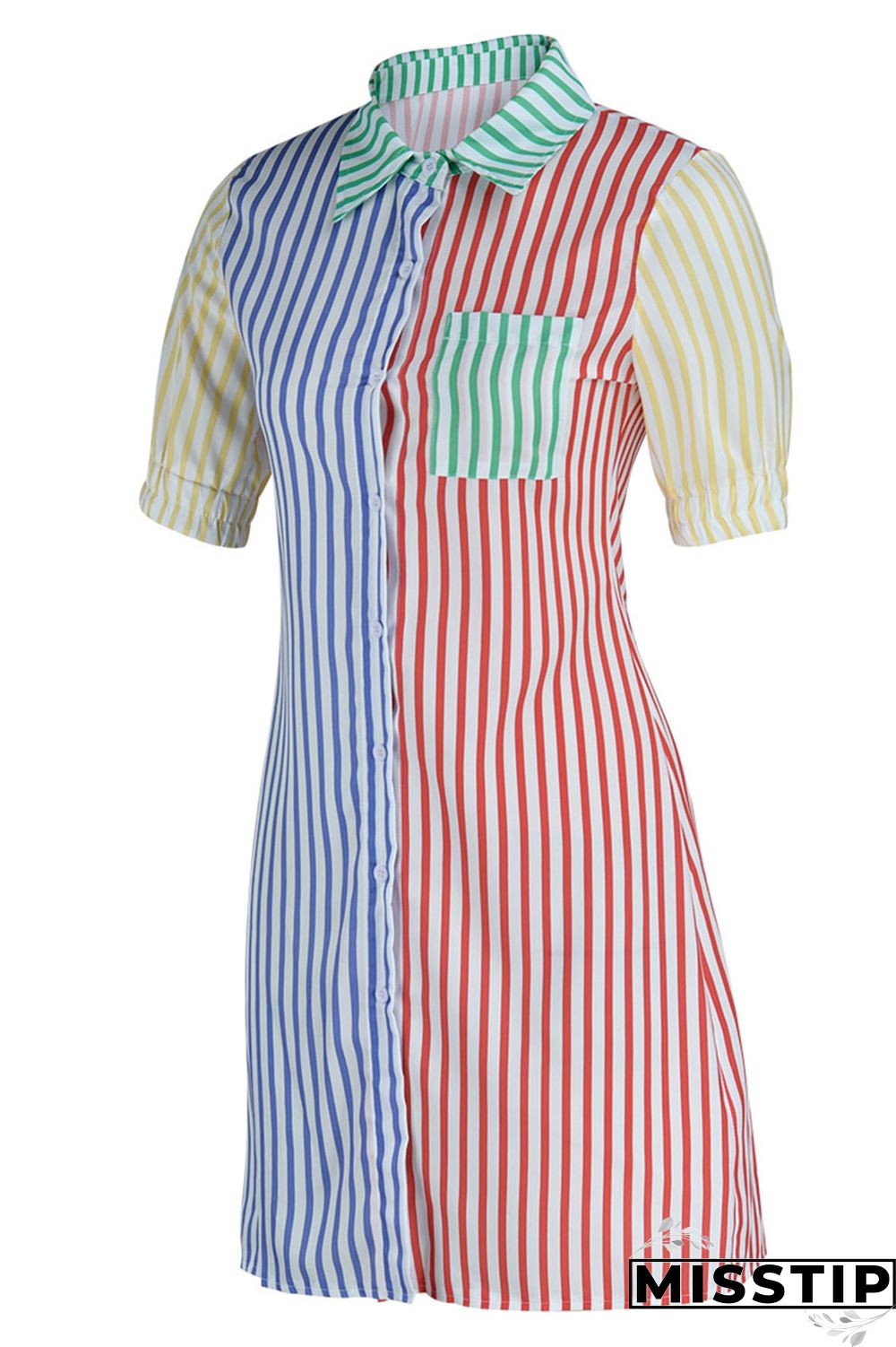 Tangerine Red Casual Print Patchwork Buckle Turndown Collar Dresses