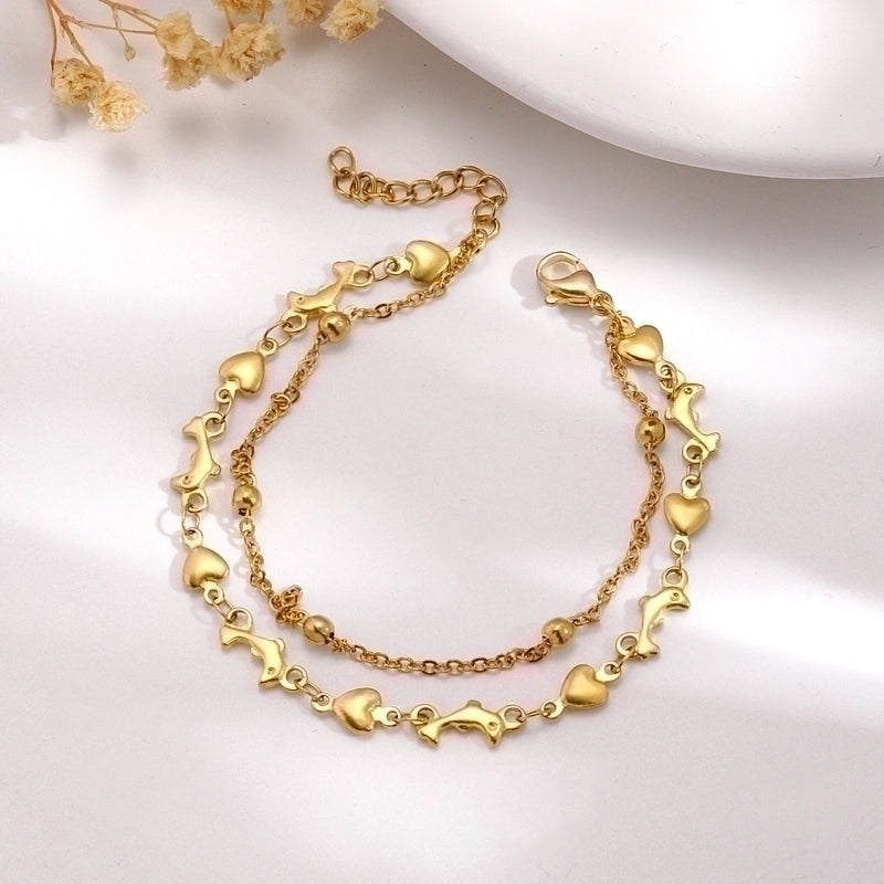 Sweet Heart Shape 201 Stainless Steel 18K Gold Plated Bracelets In Bulk