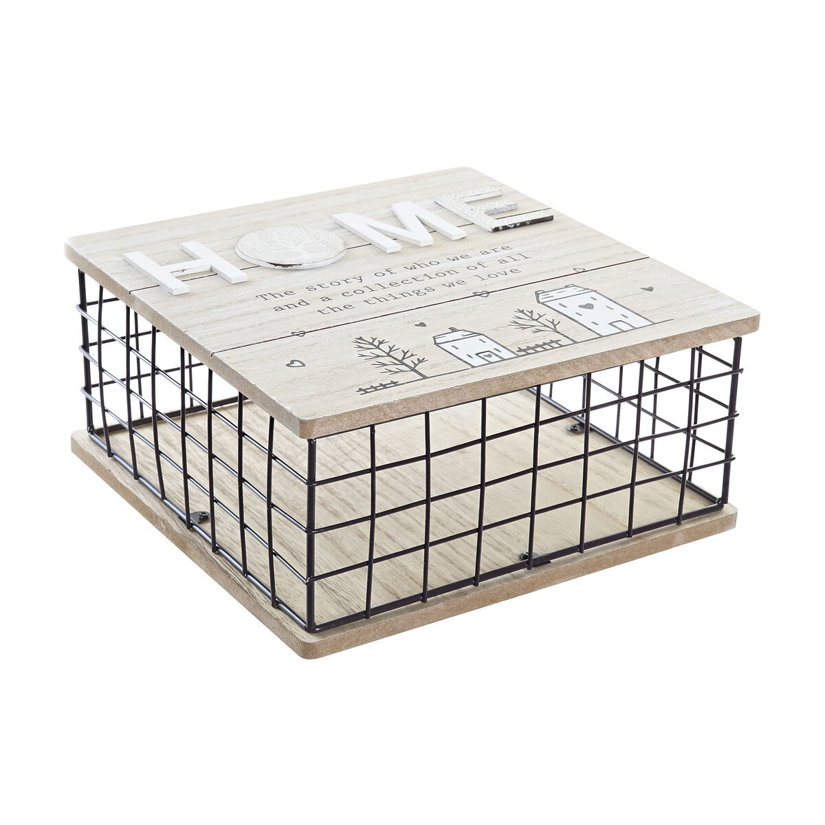 Decorative box DKD Home Decor Black Natural Metal MDF Wood