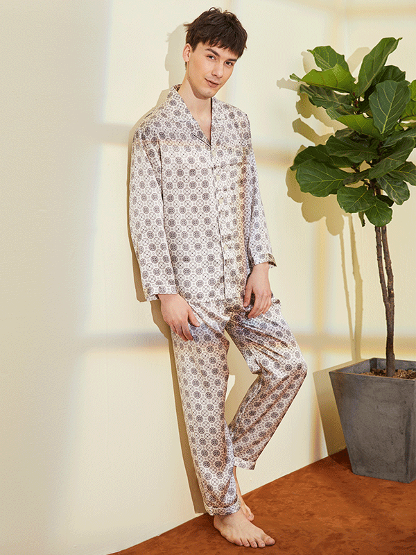 22 MOMME Pyjama en soie imprimé rond homme-Soie Plus
