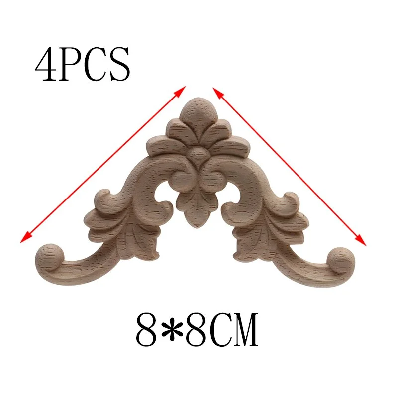 4PCS Unpainted Wooden Mouldings Decal European Wood Appliques for Furniture Cabinet New Flower Wood Carving Decorative Figurine