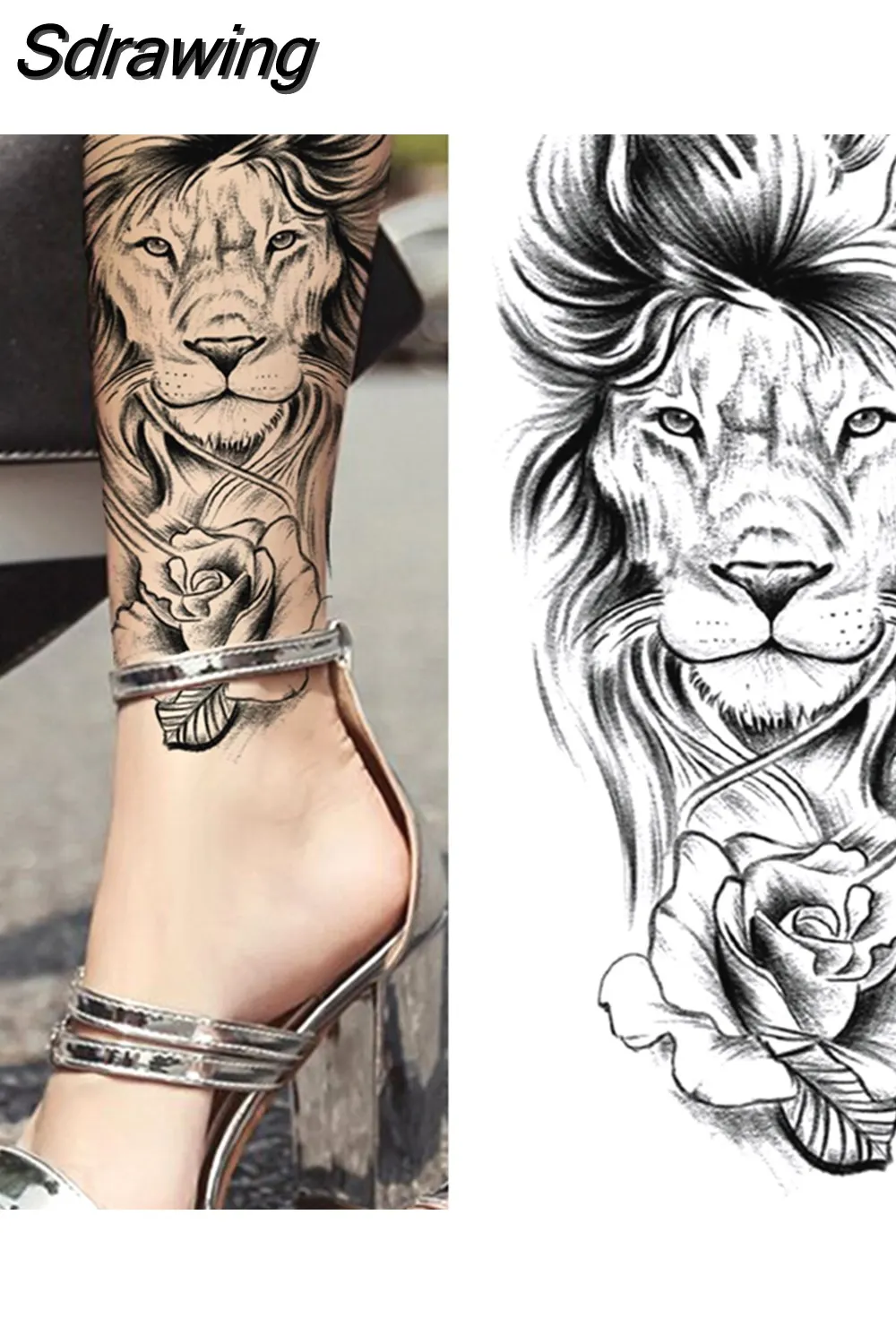 Sdrawing Lion Temporary Tattoo For Women Men Adult Skull Tiger Wolf Forest Tattoo Sticker Black Fake Realistic Demon Tatoos Forearm 430-1