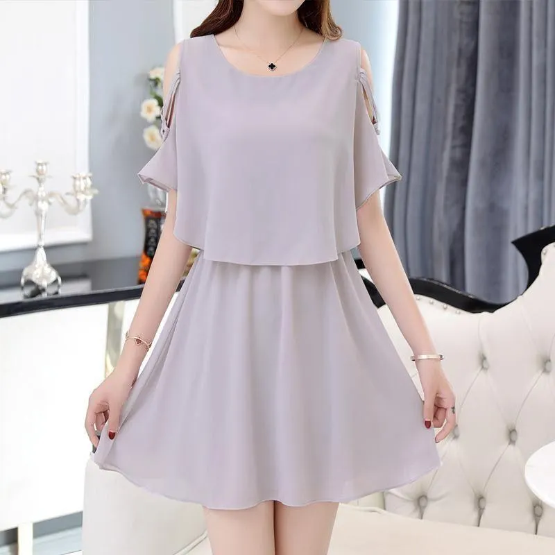 Black Pink White Color Summer Chiffon Women Dress Temperament Plus Size Female Dresses