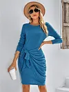 Fashion Round Neck Long Sleeve Solid Color Dress