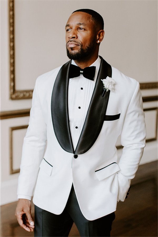 White Two Pieces Wedding Tuxedos Slim Fit Suits For Men Groomsmen Suit Prom Formal Suits | Ballbellas Ballbellas