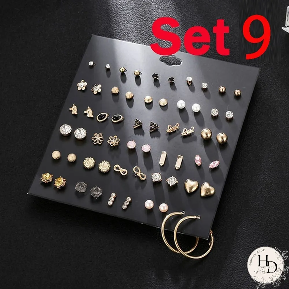 Pairs Flower Womens Earrings Set Pearl Crystal Stud Boho Geometric Tassel For Women