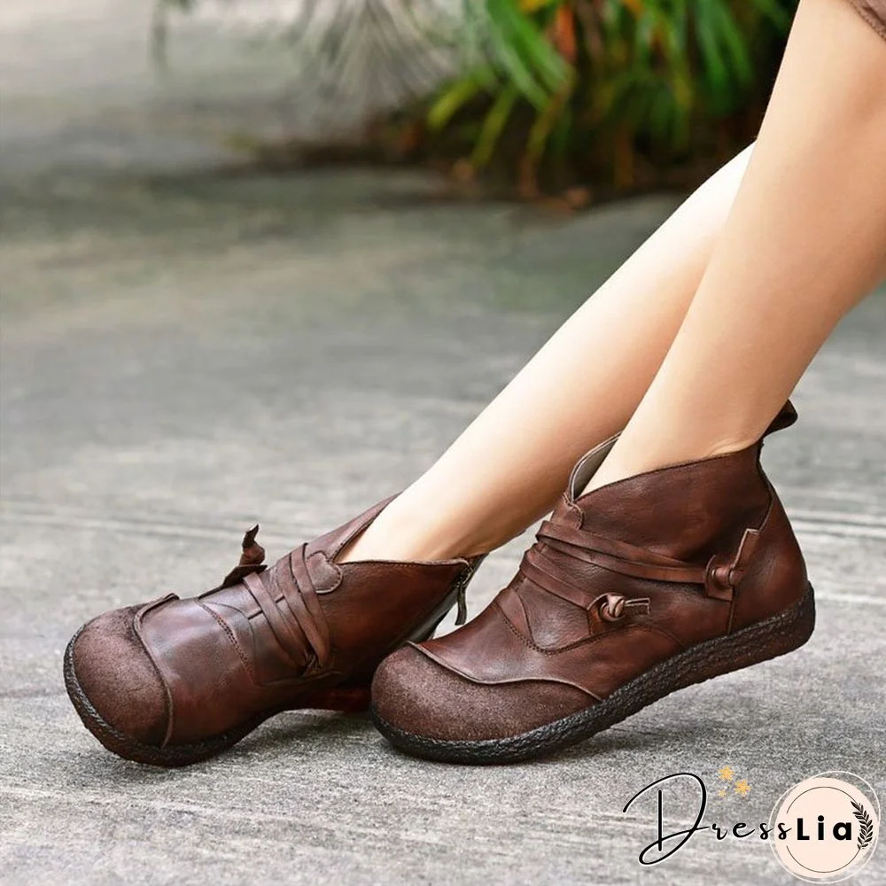 Flat Heel Spring Casual Leather Boots