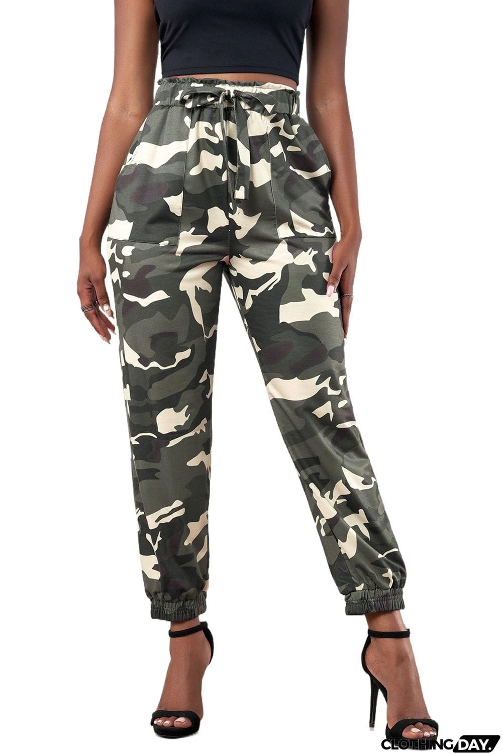Camouflage Drawstring Elastic Waist Jogger Pants With Pockets