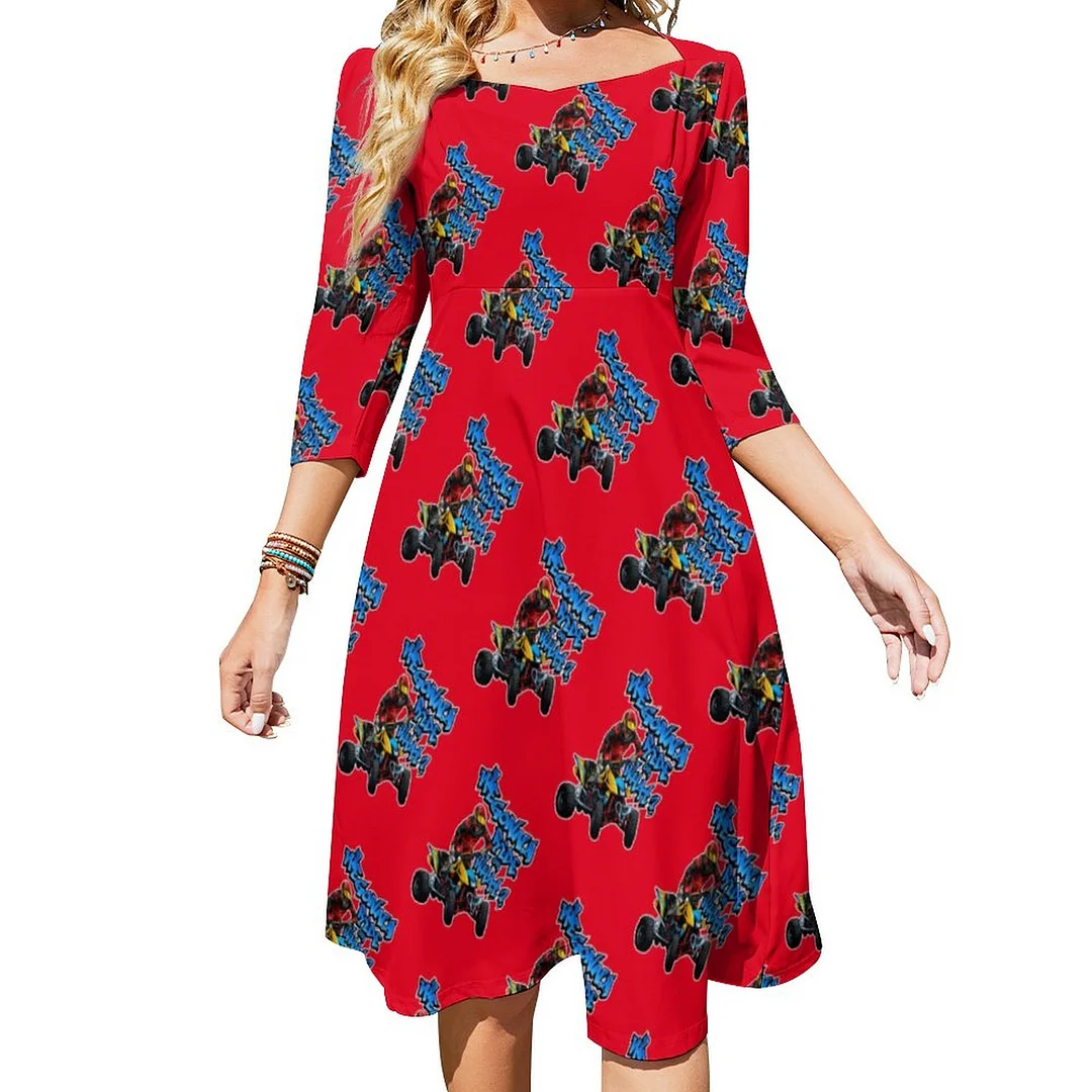 Atv We Gonna Ride Or What T Shirt Dress Sweetheart Tie Back Flared 3/4 Sleeve Midi Dresses
