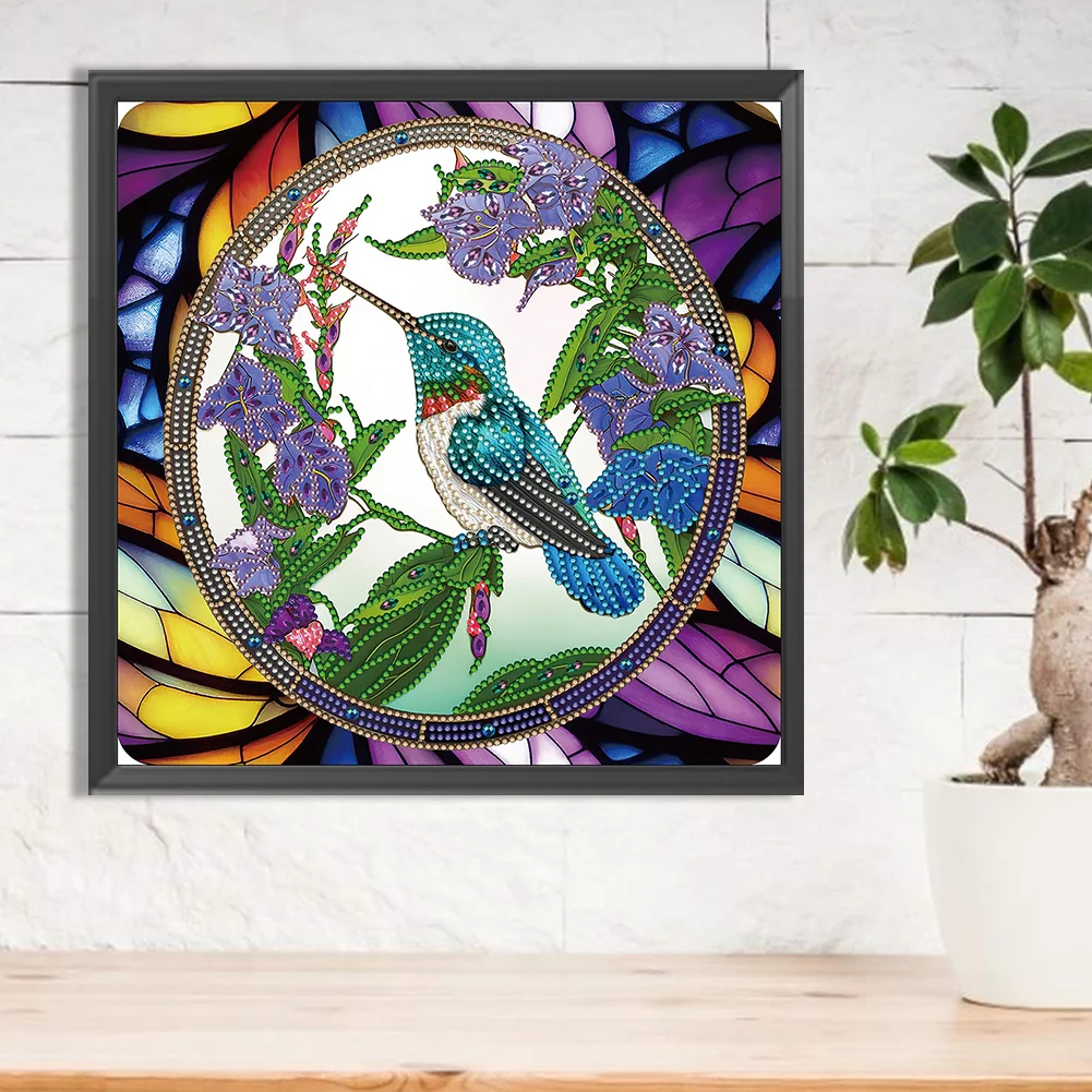 Diamond Painting - Partial Special Shaped Drill - Stained Glass Hummingbird(30*30cm)