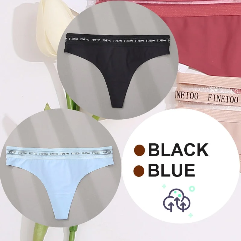 FINETOO 2PCS/Set Women Seamless G-string Panties M-XL Letter Soft Panties 7 Colors Patchwork Woman Underwear Thongs Lingerie