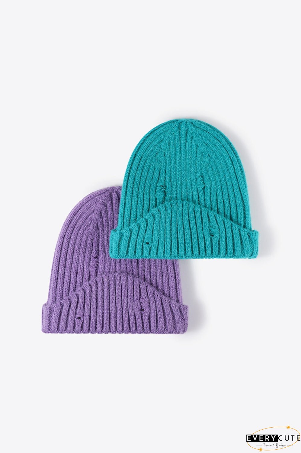 Distressed Rib-Knit Beanie