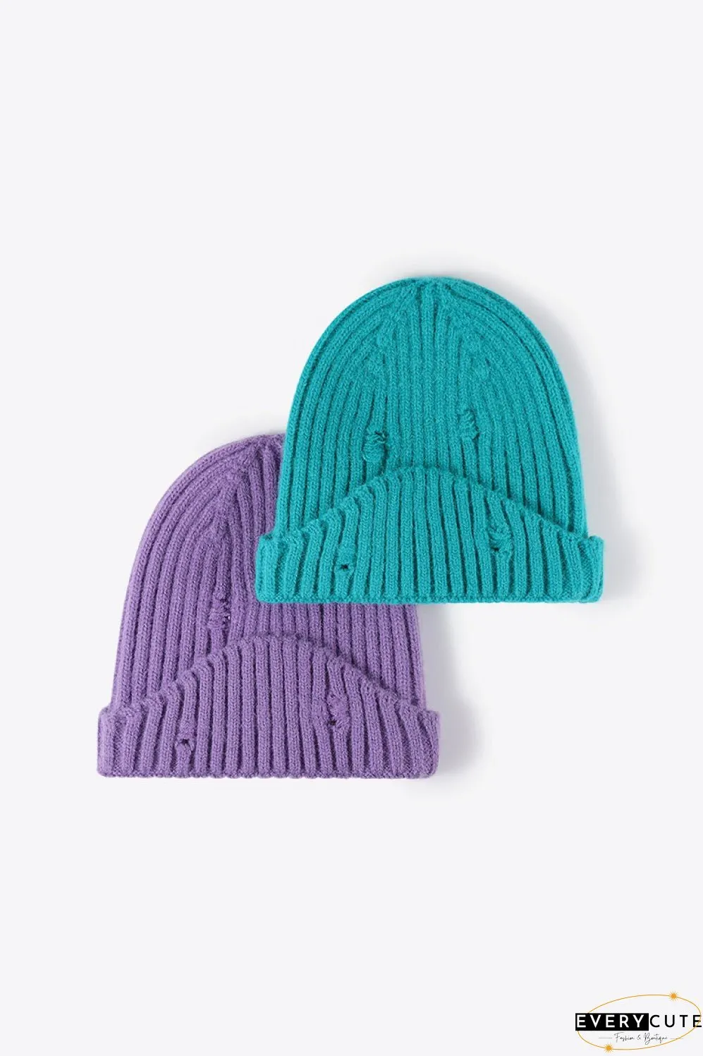 Distressed Rib-Knit Beanie