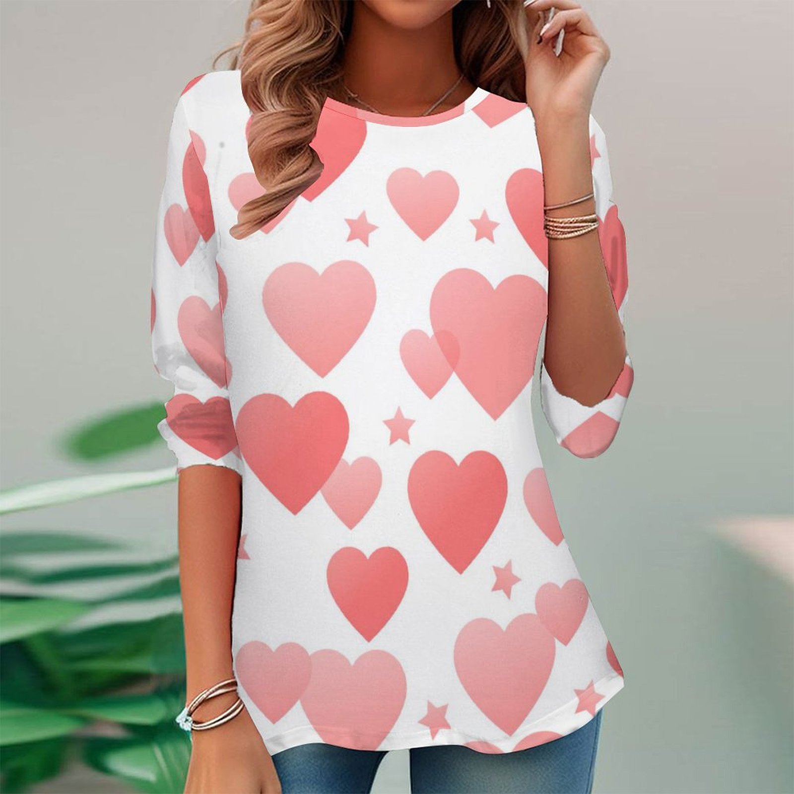 Women Long Sleeve V-neck Graphic Floral Printed Top