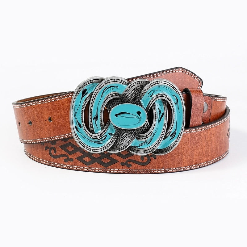 Casual Vintage Style Color Block Pu Leather Spray Paint Metal Button Men's Leather Belts2