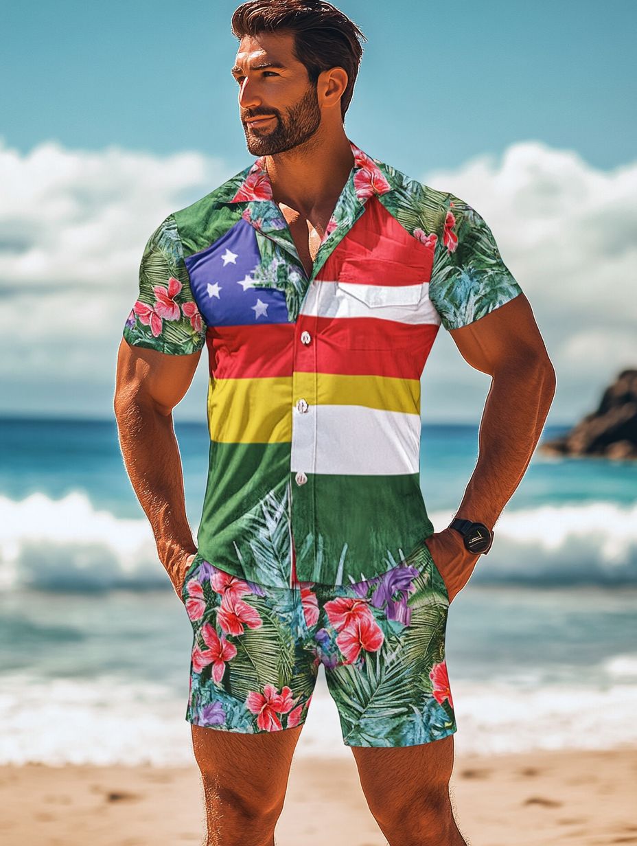 Rainbow Nation Hawaiian Print Shirt Set