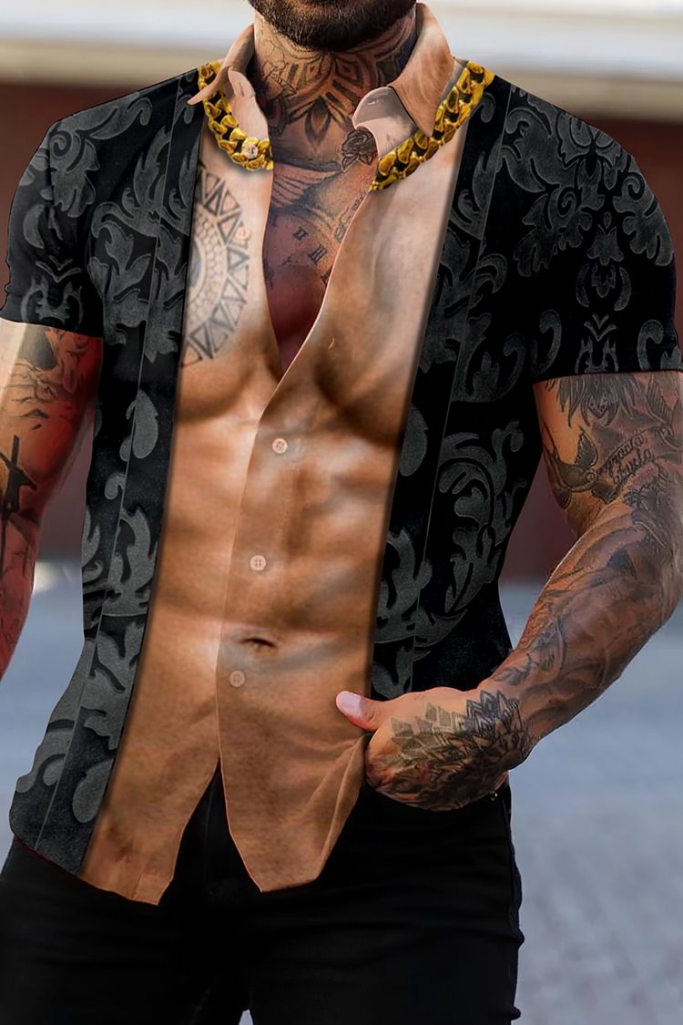 Trendy Fun Black Printed Muscle Shirt