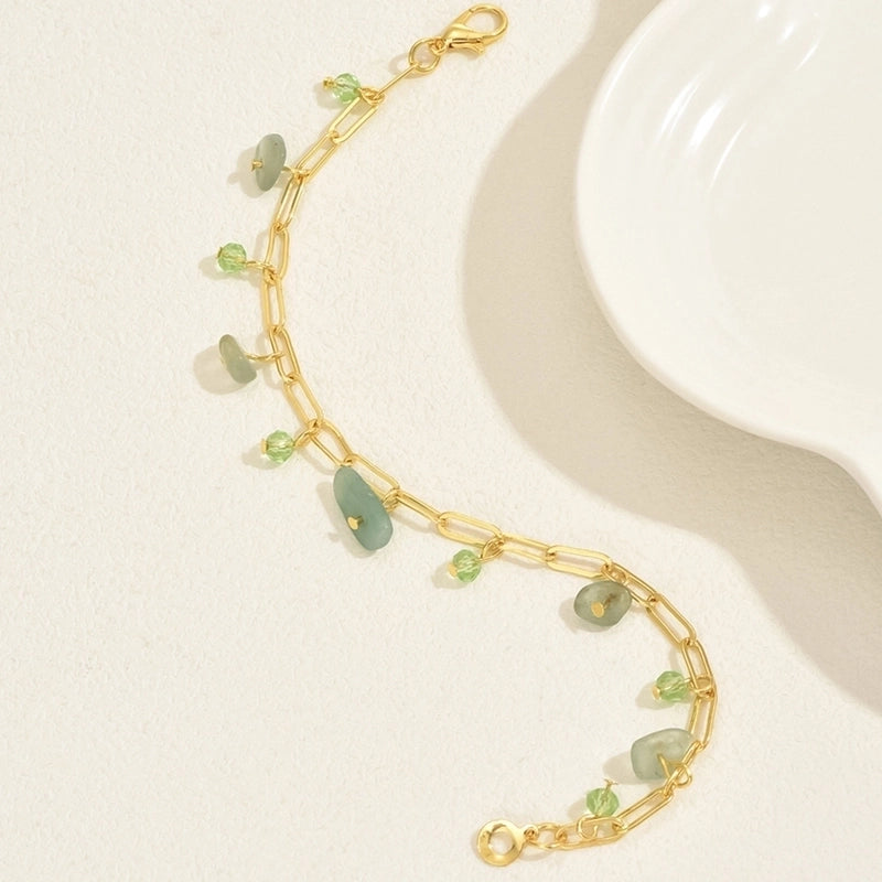 Vintage Style Minimalist Irregular 201 Stainless Steel Stone 18K Gold Plated Bracelets In Bulk