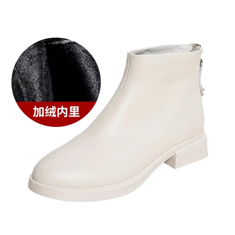 Fujin Spring Genuine Leather Cow Women Ankle Boots Waterproof Slip on Super Comfortable Booties Autumn Winter Shoes Non Slip