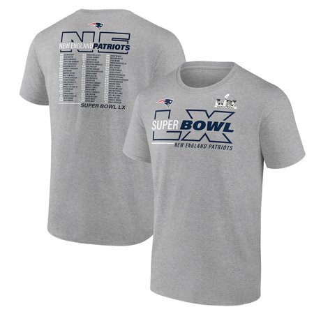 Men's New England Patriots  Heather Gray Super Bowl LX Roster T-Shirt