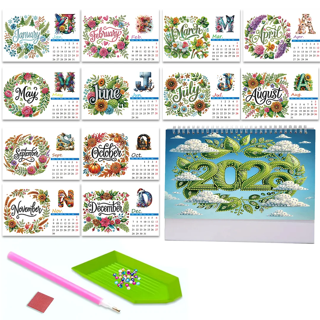 2026 Calendar Diamond Painting Kit DIY Diamond Art Desk Calendar for Home Office