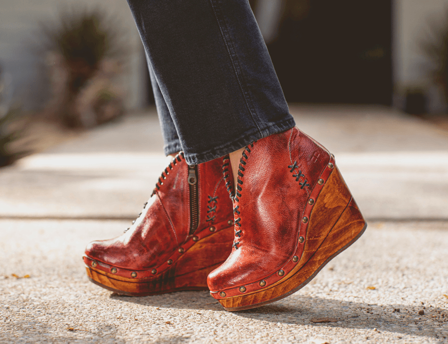 Bed Stu Women's Marina Adobe (Red) Rustic Wedge Ankle Booties F389007 Red