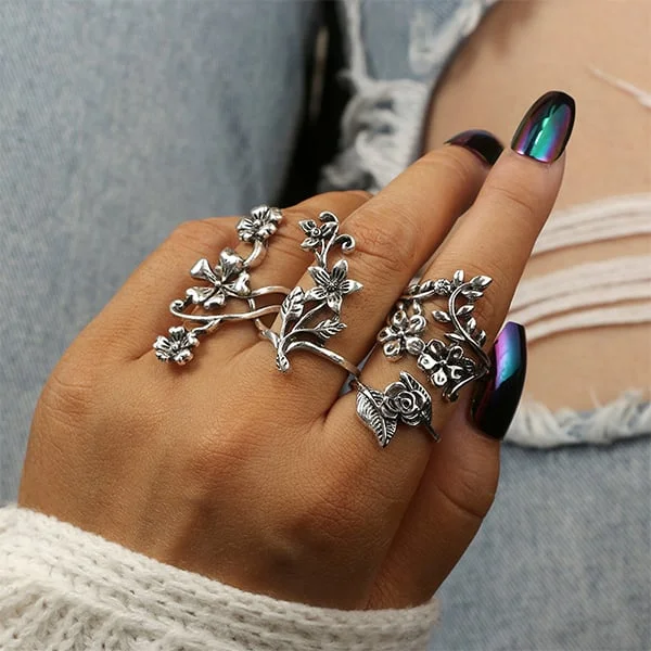 🔥Last Day 75% OFF🎁4Pc Vintage Flower Ring Set