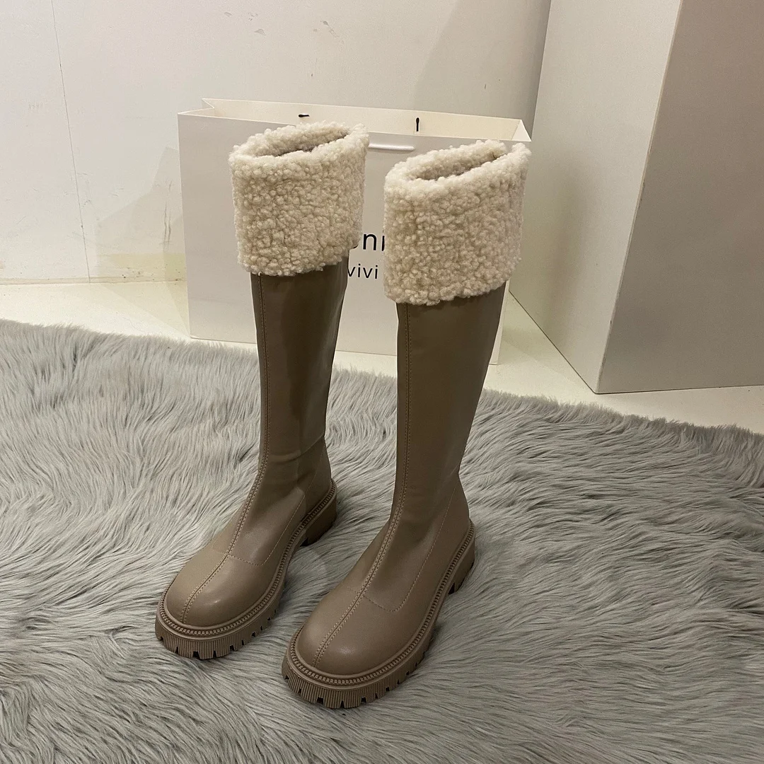 Breakj Breakj Brown Long-Heeled Knight Boots Women's Shoes 2025 New Autumn And Winter Plus Velveled Winter Shoes Snow Boots