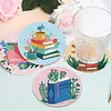 Ensemble de 8 pi&egrave;ces : kits de sous-verres de peinture en diamant maison avec support rond en bois de sous-verre d&rsquo;art en diamant avec coussin antid&eacute;r