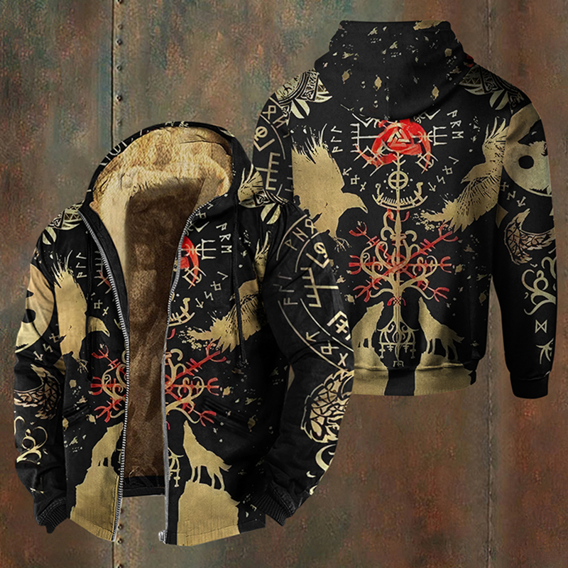 Men's Vikings Graphic Print Vintage Cropped Hooded Jacket