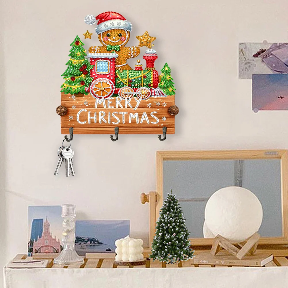 DIY Christmas Gingerbread Man Wooden Christmas Diamond Art Hanging Hooks Home Decor