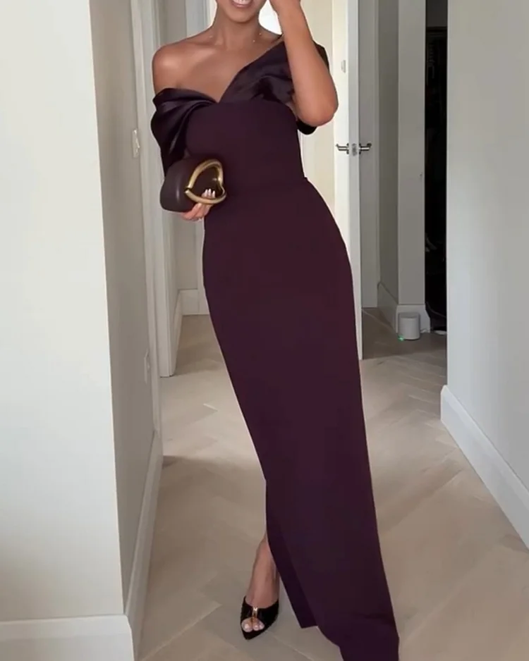 Women's solid color satin stitching dress