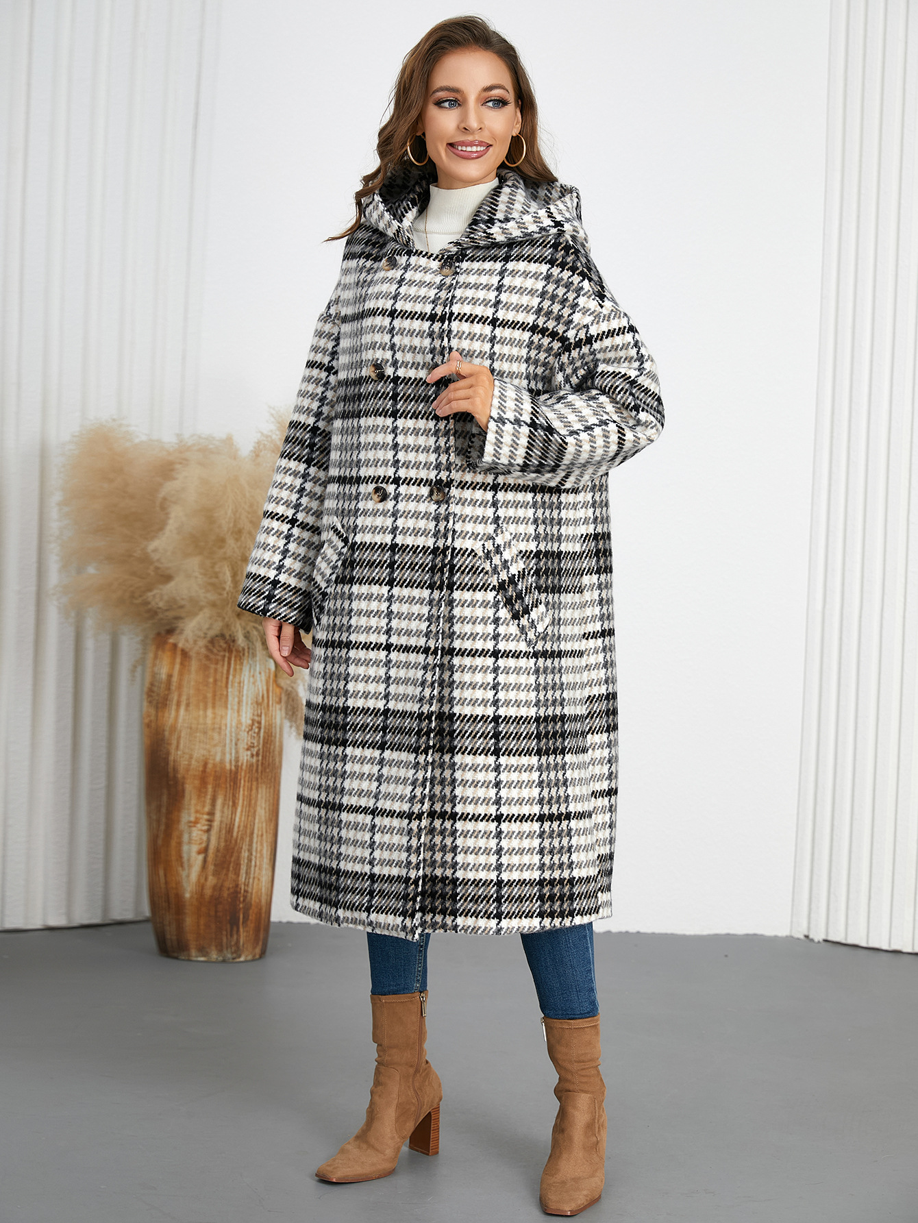 Elegant Plaid Retro Long Coat