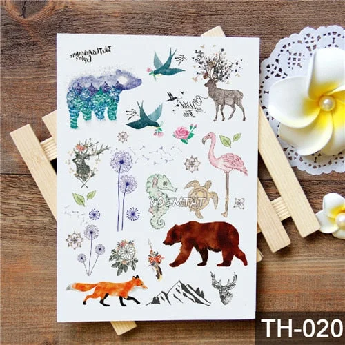 Waterproof Temporary Tattoo Sticker Watercolor Cute little animal pattern tattoo Water Transfer body art fake tattoo