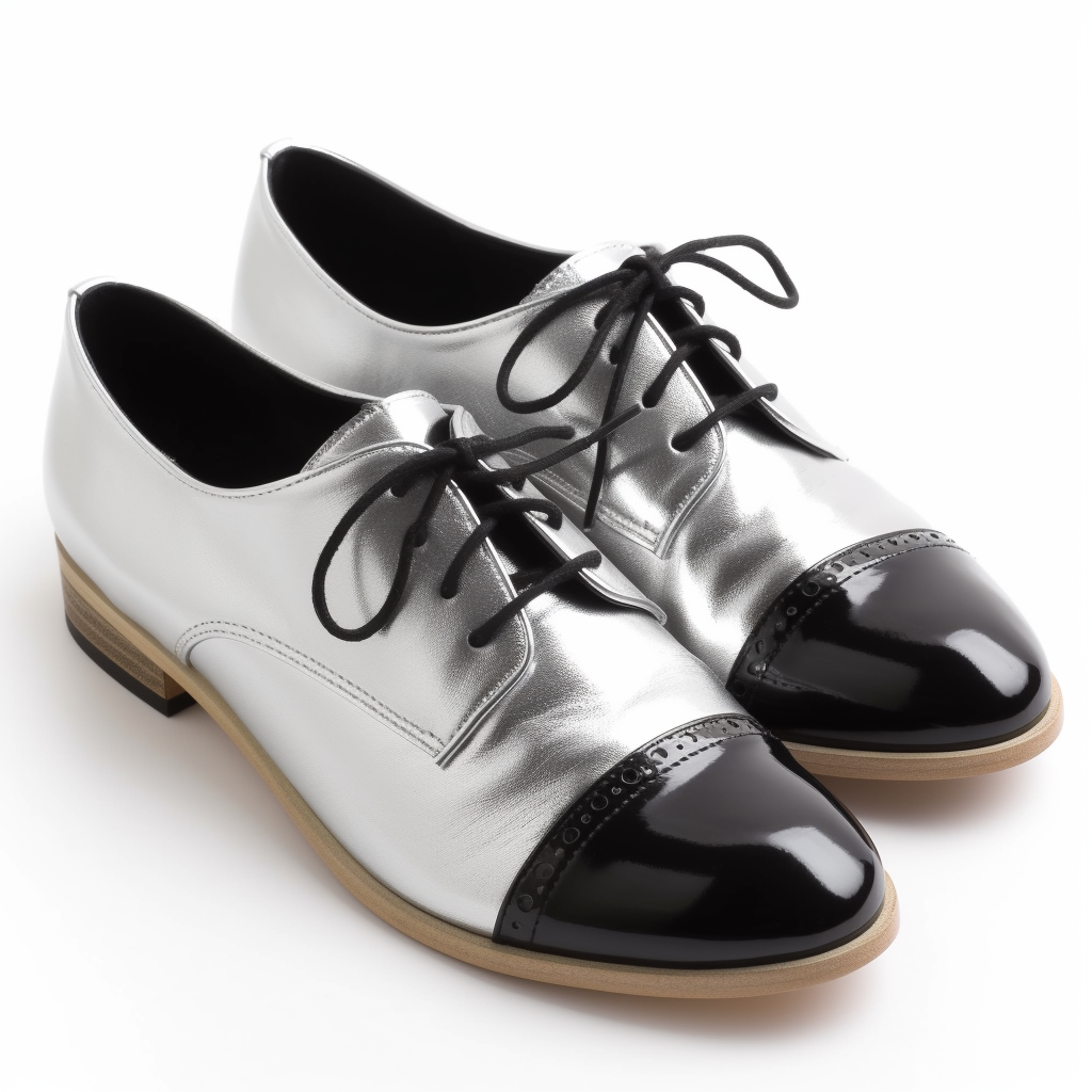 Silver & Black Round Toe Flact Lace Up Oxford Shoes Women Nicepairs