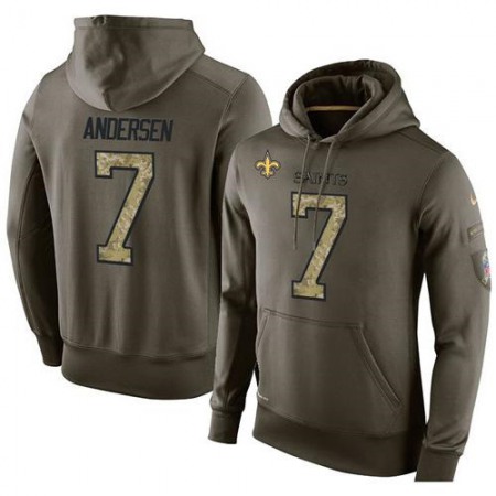 NFL Men's  New Orleans Saints #7 Morten Andersen Stitched Green Olive Salute To Service KO Performance Hoodie