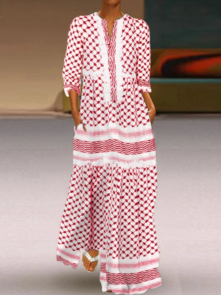 Palestine Shemagh Inspired Fringe Flowy Maxi Dress
