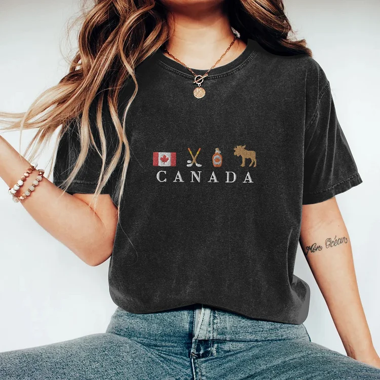 VChics Women's Canadian Pride Canada Flag Shirt Hockey Canada Print Crew Neck Short Sleeve T-shirt
